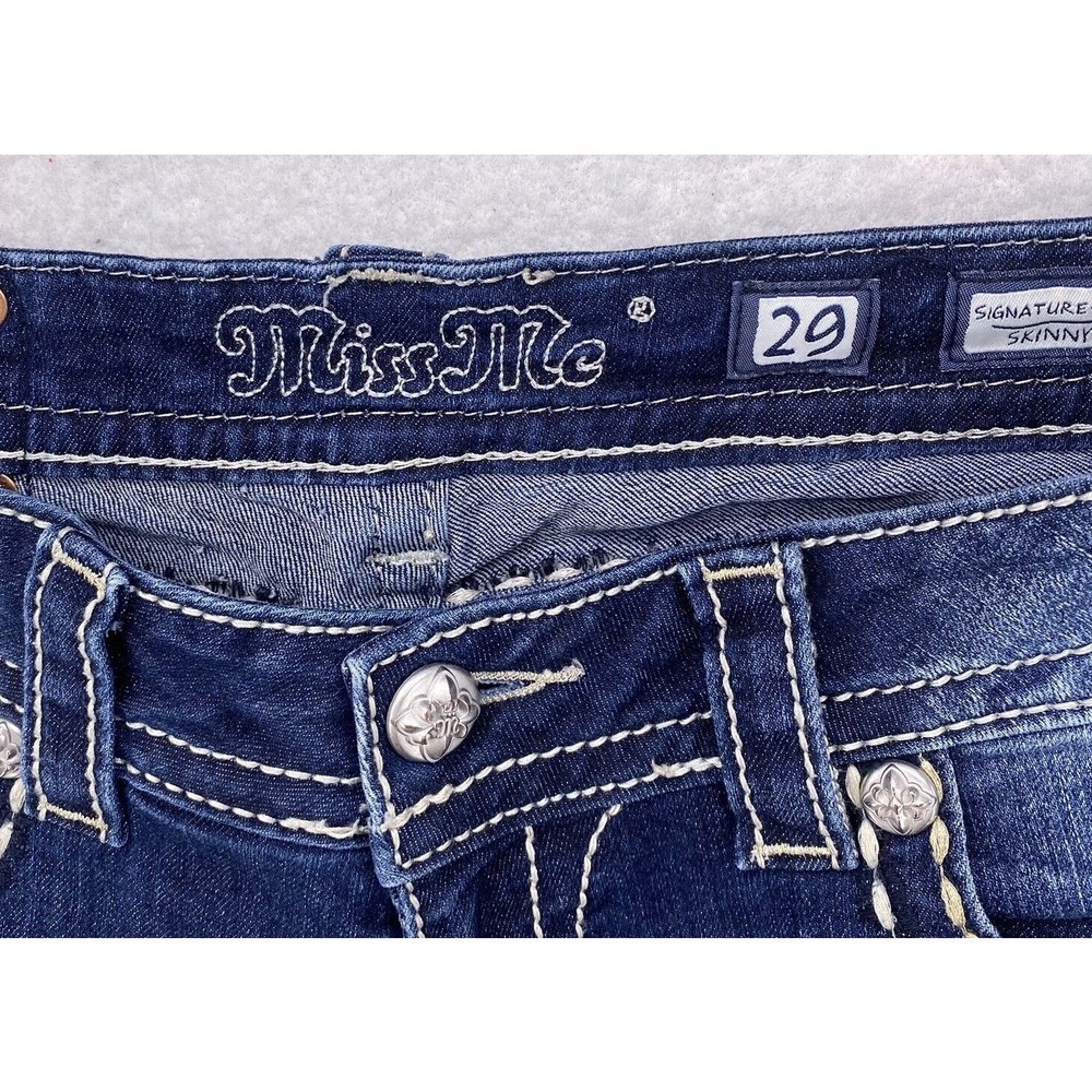Miss Me Womens  Signature Rise Skinny Jeans Embellished Pockets Blue Size 29 - Picture 13 of 16